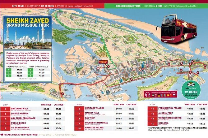 Big Bus Abu Dhabi Hop-On Hop-Off with Sheikh Zayed Mosque Tour - Red Route Stop by Stop: What to Do with Each Hop-Off