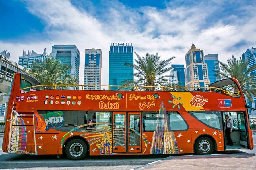 Dubai: City Sightseeing HOHO Bus Tour + Sunset & Night Tour - Blue Route (modern side): Palm Jumeirah, Marina, and JBR Beach