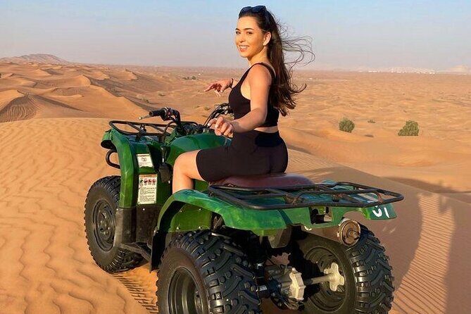 Dubai Dunes Safari With Quad Bike, Camel Ride, BBQ Dinner & Live Shows - Camp at Al Awir: camel sunset photos, sandboarding, and henna