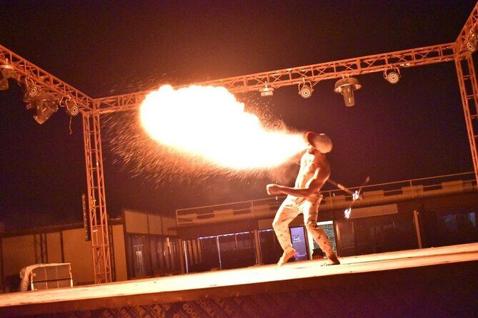 Dubai Evening Desert Safari With Transfers Dune Bashing & Dinner - Live cultural show: fire, belly dance, and Tanoura