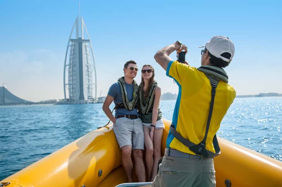 Dubai Marina: Guided Sightseeing Tour by Speedboat - Getting on the boat: The Yellow Boats and what’s included