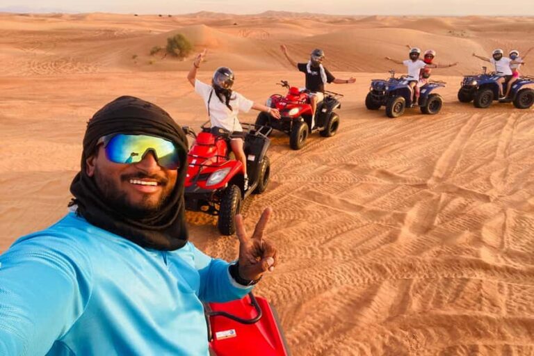 Dubai: Quad Bike Safari, Camels & Al Khayma Camp BBQ Dinner - Pickup, the air-conditioned welcome, and the Lahbab setup