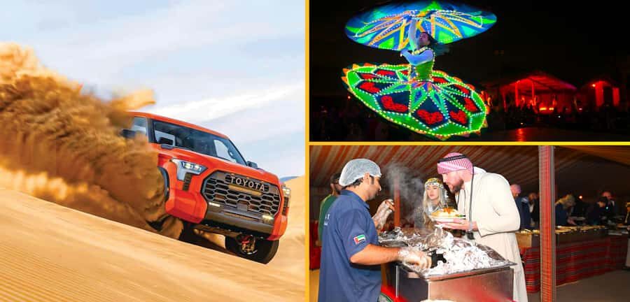 Dubai: Tour with BBQ Dinner, Camel Ride, & Traditional Show - Al Madam dune bashing and sandboarding: your thrill level is the point
