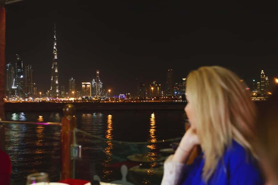 Dubai: Water Canal Cruise and La Perle Show with Dinner - Sheikh Zayed Bridge and the Burj Khalifa view: the skyline beats you can’t replicate