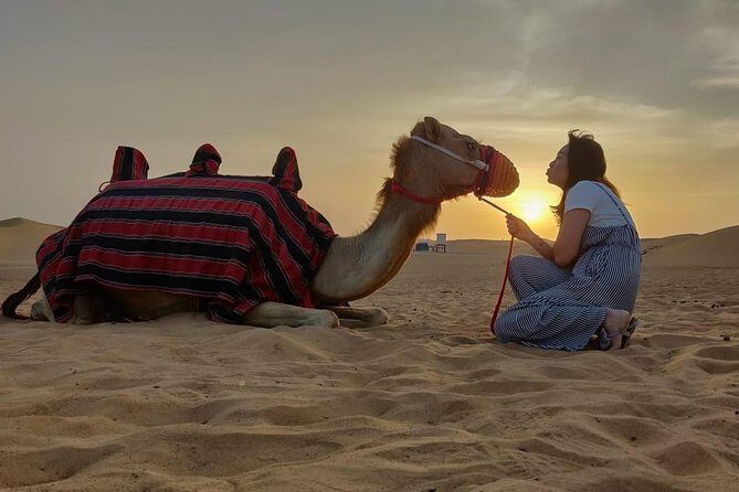 Evening Desert Safari in Dubai, Sandboard & BBQ Dinner - Camel Ride, Henna for Ladies, and a Camp Welcome That Feels Traditional